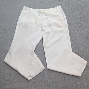 H&M Pants Womens US 32‎ Large White Linen Wide Leg Drawstring Coastal Resort